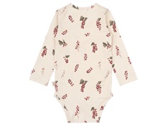 Langærmet body fra Petit Piao med print af røde ribs PP201 berry bagfra